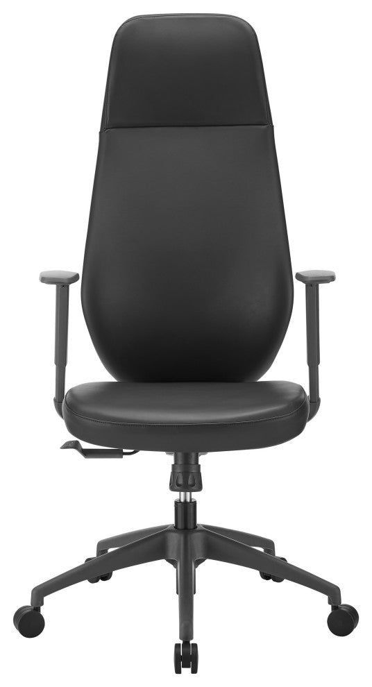 Filip High Back Office Chair, Black Leatherette With Plastic Grey Back Support