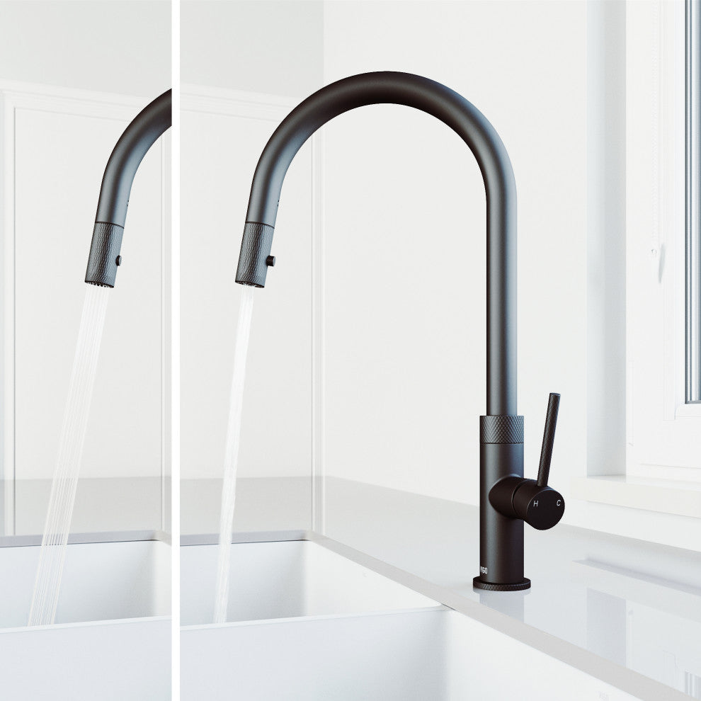 VIGO Bristol 19" H Single Handle Pull-Down Sprayer Kitchen Faucet, Matte Black, Without Extras