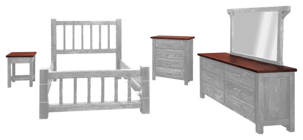 Barnwood Style Timber Peg Mission Bedroom Set, Thunder White and Michael's Cherry, Queen