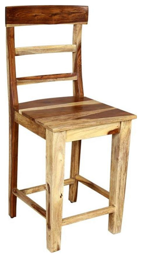 Porter Designs Taos Solid Sheesham Wood 24" Counter Height Dining Chair - Brown