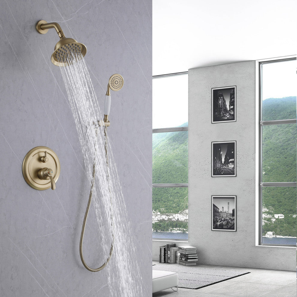 Wall Mounted Pressure Balance Shower System-Includes Rough-in Valve, Brushed Gold