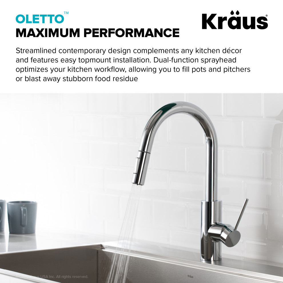 Oletto Pull-Down 1-Hole Kitchen Faucet, Chrome, Water Dispenser Ff-100