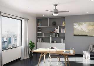 44" Gilmour Matte Silver Damp Rated Ceiling Fan, LED Light Kit, Handheld Remote