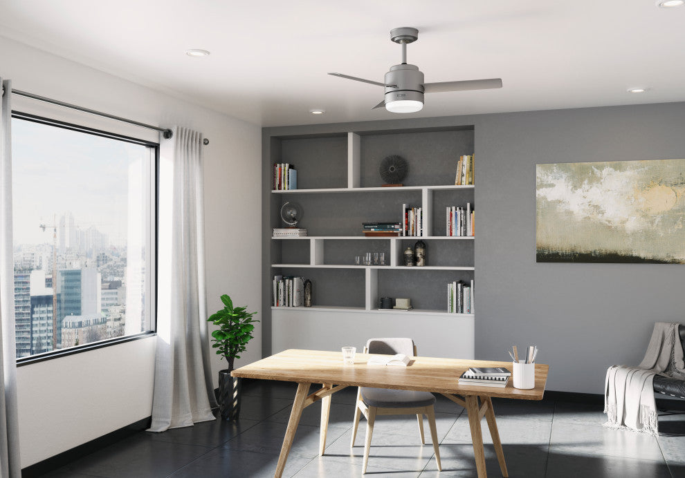 44" Gilmour Matte Silver Damp Rated Ceiling Fan, LED Light Kit, Handheld Remote