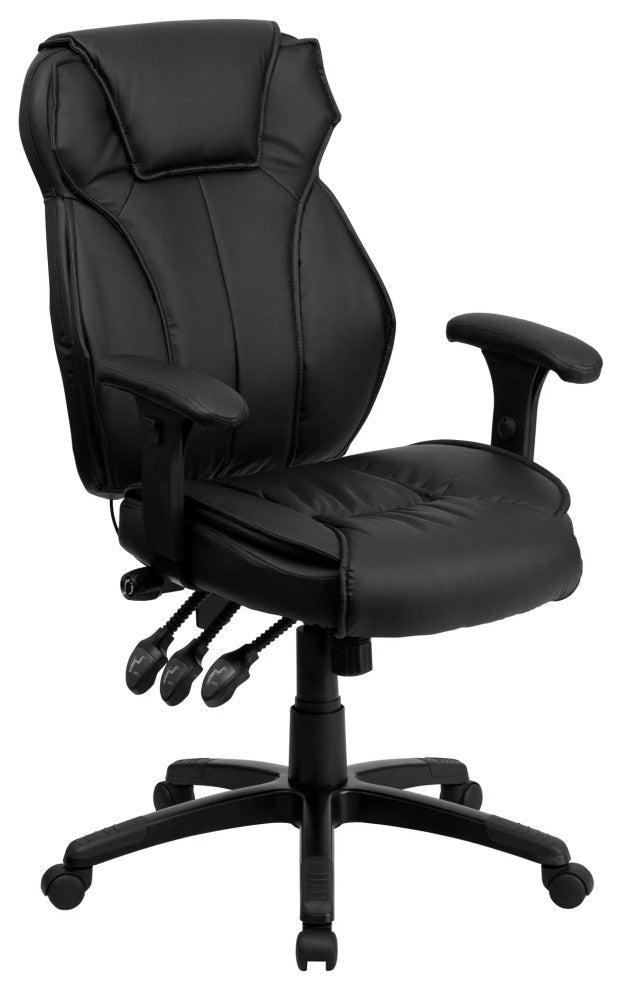 Modern Swivel Office Chair, Comfortable High Backrest With Flip-Up Arms, Black