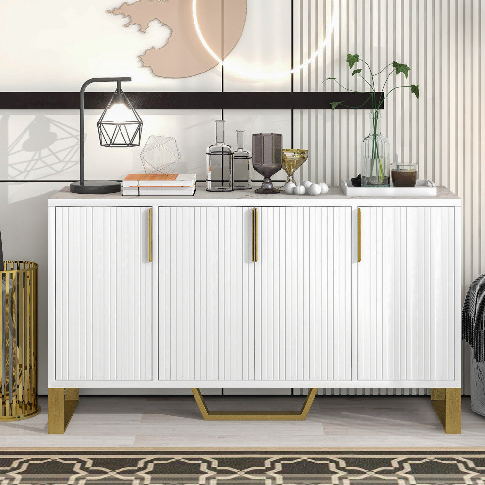 TATEUS 60"Modern dining Buffets sideboard Kitchen Cabinet, White