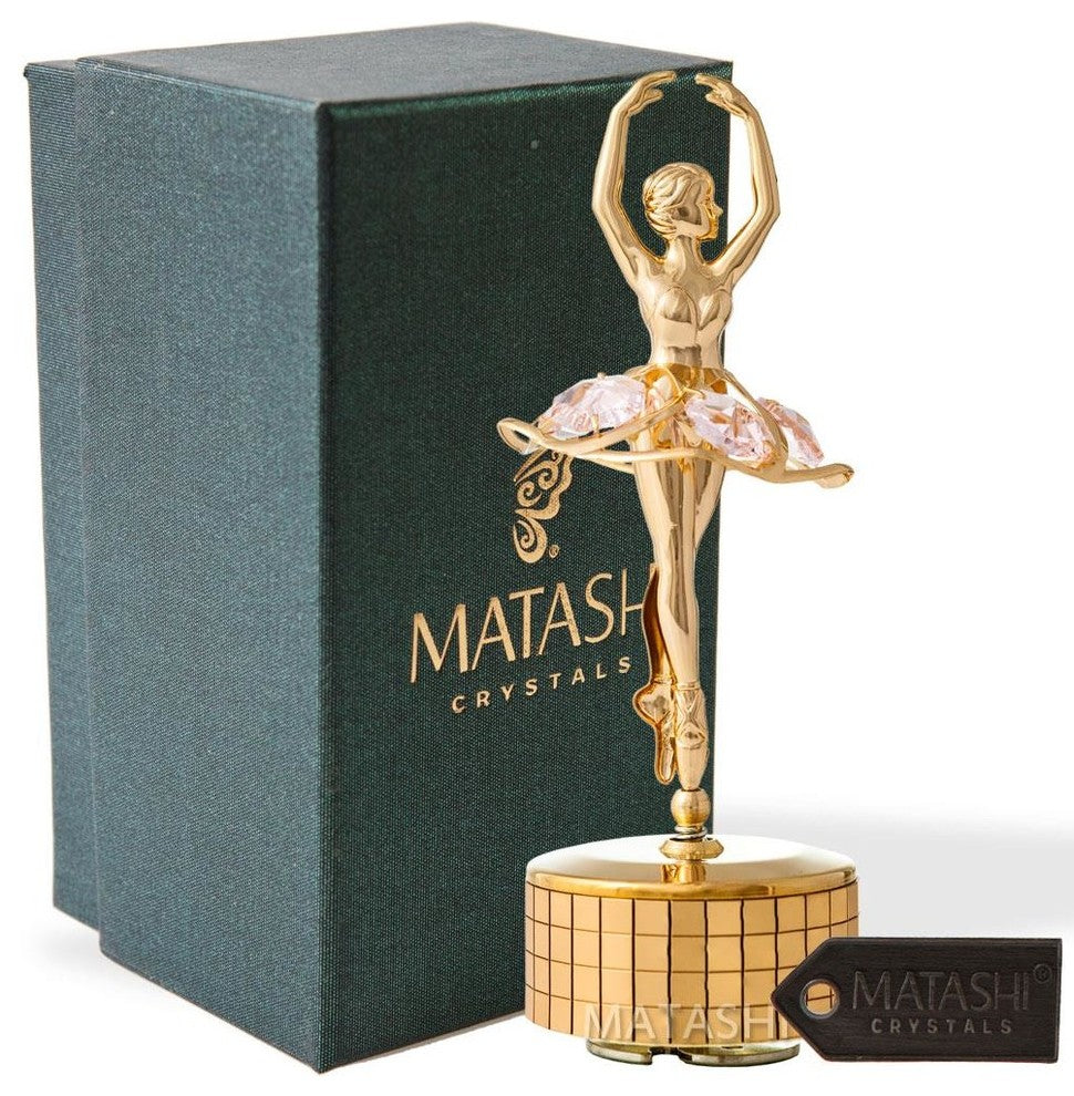 24k Gold Plated Ballet Dancer Wind-Up Music Box Swan Lake