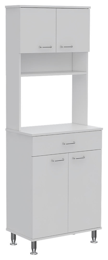 Bay Area Pantry with 2 Cabinets, Drawer, and 2 Open Shelves, White