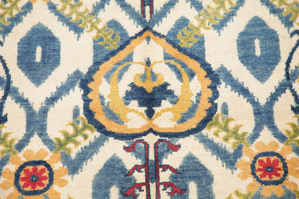 Pakistani Hand-Knotted Kazak Wool Oriental Area Rug, Beige, 4'10"X3'7"