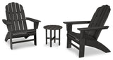 POLYWOOD Vineyard 3-Piece Curveback Adirondack Set, Black