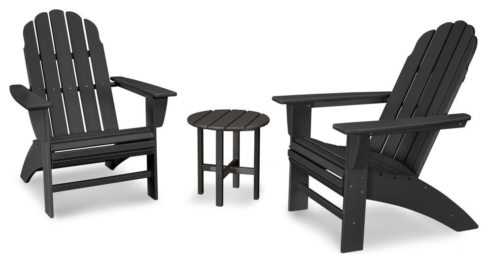 POLYWOOD Vineyard 3-Piece Curveback Adirondack Set, Black