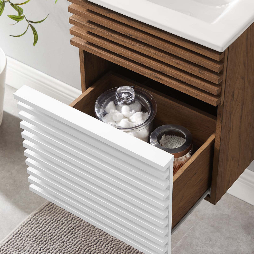 Render 18" Wall-Mount Bathroom Vanity, White Walnut White
