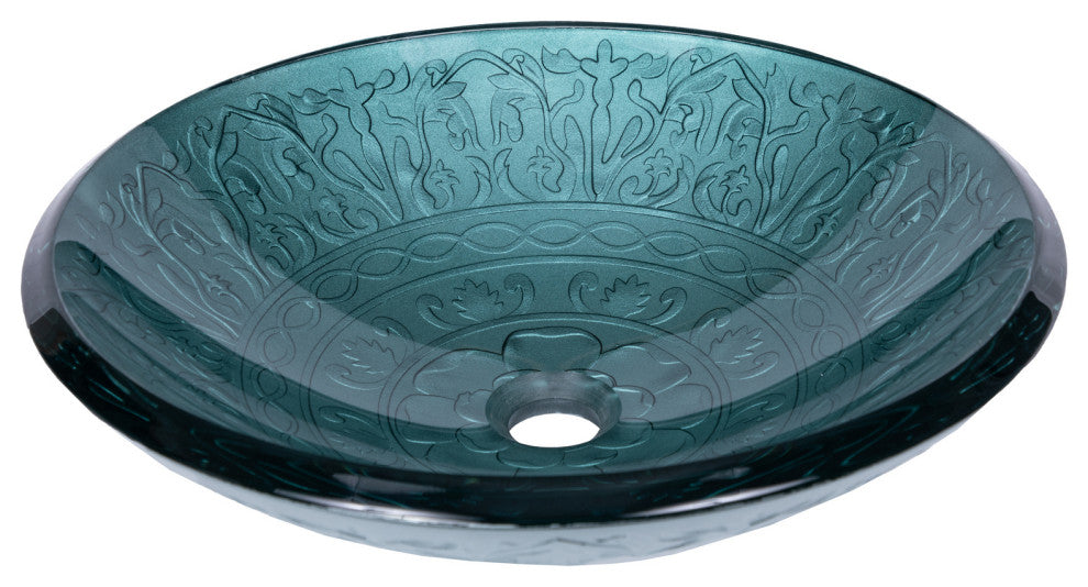 Eden Bath EB_GS03 Teal Glass Bathroom Vessel Sink with Embossed Pattern