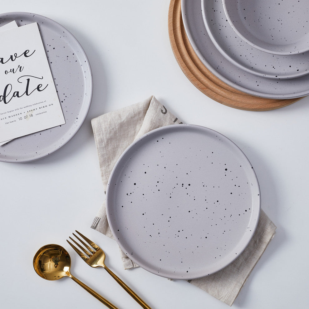 Stone Lain Jade Stoneware 32 Piece Dinnerware Set, Light Gray