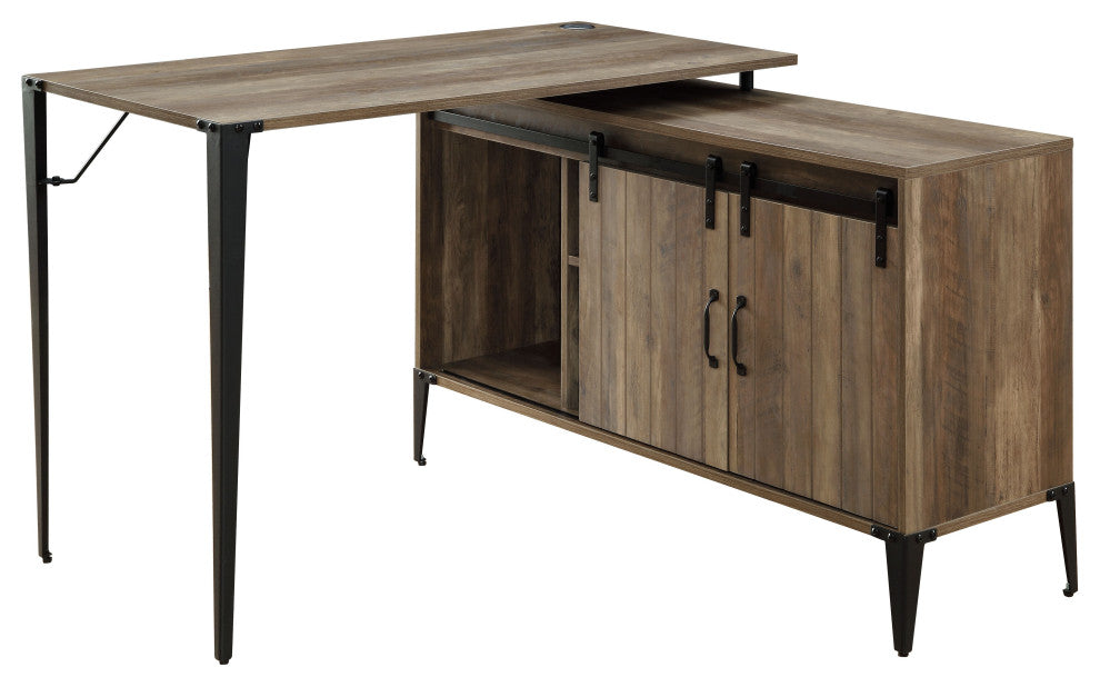Zakwani Writing Desk With USB, Rustic Oak and Black