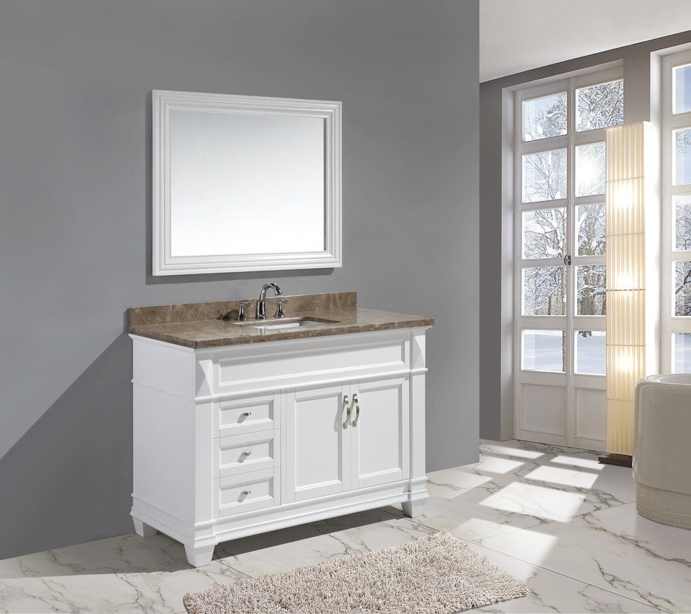 Hudson 48" Single Sink Vanity Set, White With Marble Top