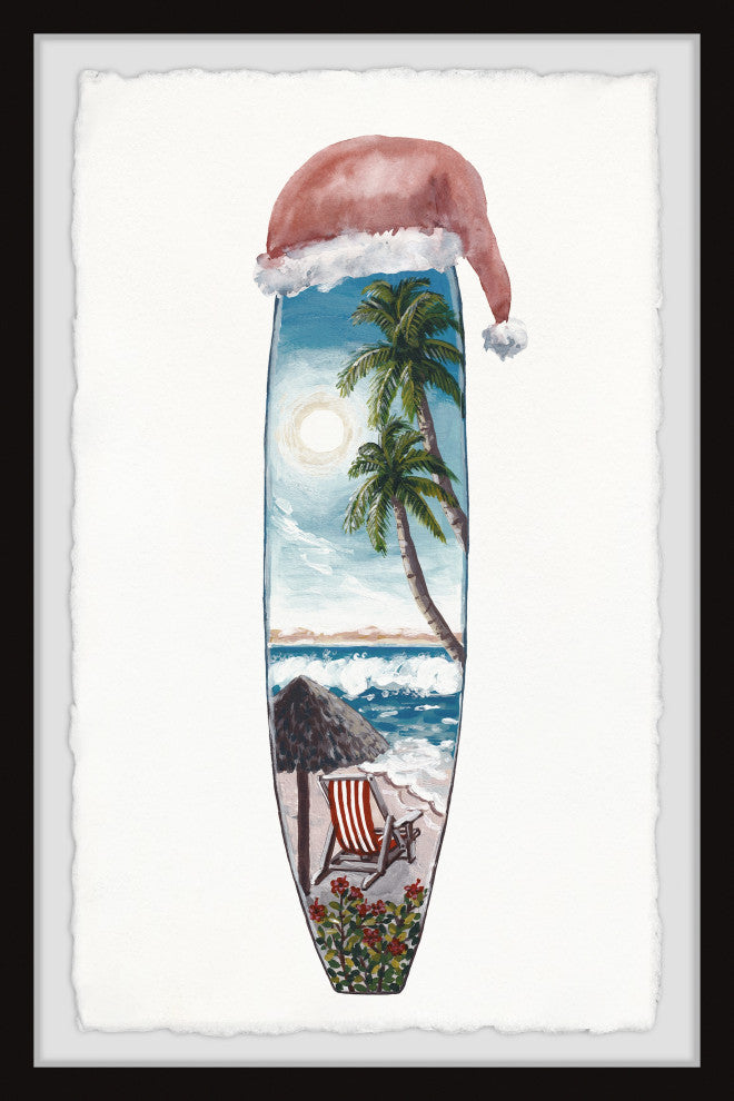 "Christmas Surfboard" Framed Painting Print, 16x24