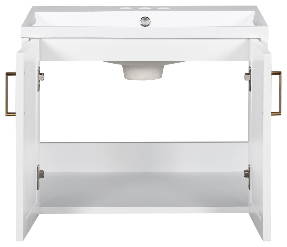 24 inch MDF Wall-Mounted Bathroom Vanity Set Integrated Ceramic Sink