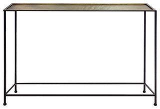 48" Console Sofa Table Bronze Tray Top Industrial Iron Frame Black Brown