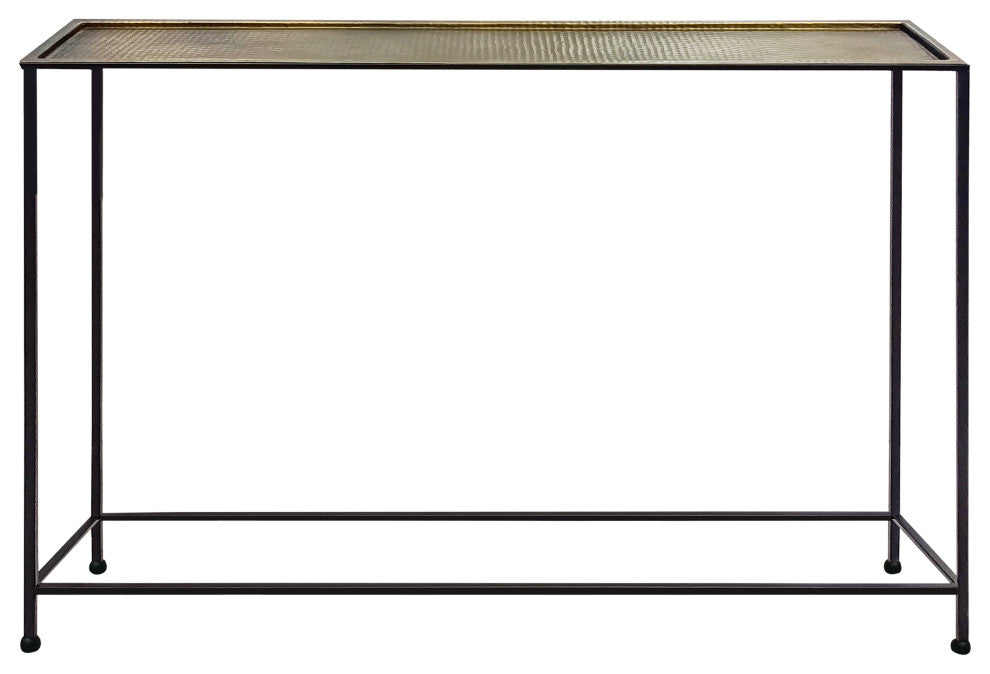 48" Console Sofa Table Bronze Tray Top Industrial Iron Frame Black Brown