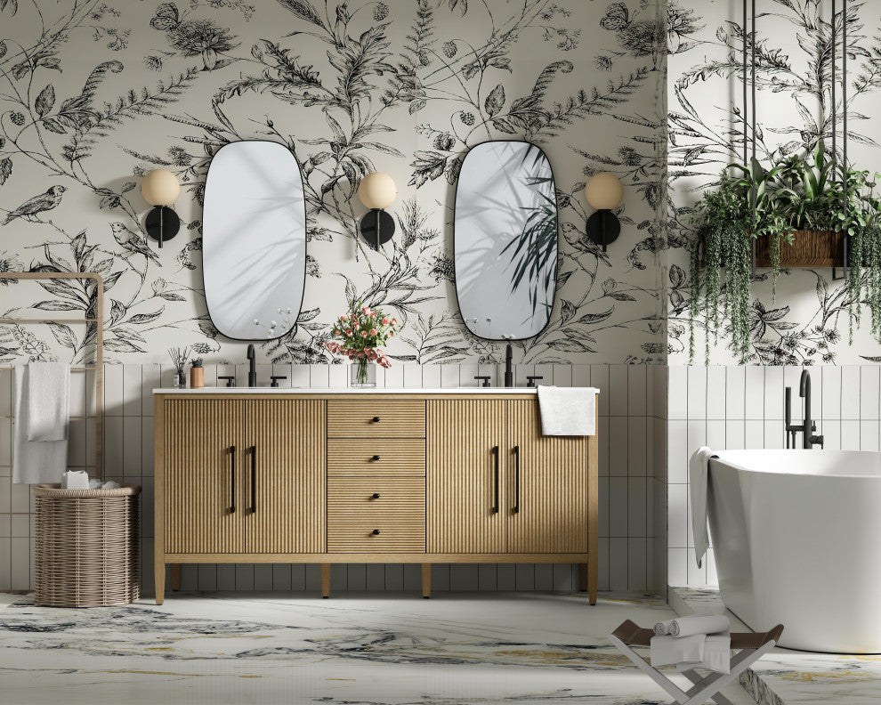 Home Living 72" Double Bathroom Vanity, Linen Oak