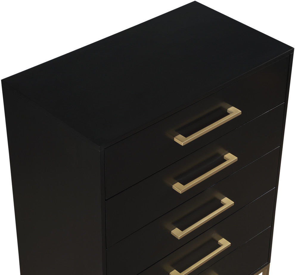 Maxine Wood Chest With Durable Brushed Gold Metal Base, Rich Black Finish