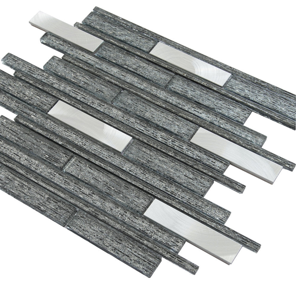 Ardcarn 11.8"x10.9" Laminated Glass Mosaic Mix Wall Tile, Black, Sample