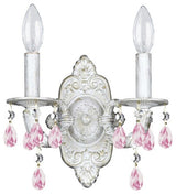 Paris Market 2 Light Sconce, Antique White With Rose Colored Hand Cut Crystal