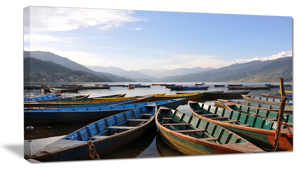Colorful Boats Pokhara Lake, Boat Canvas Art Print, 32"x16"