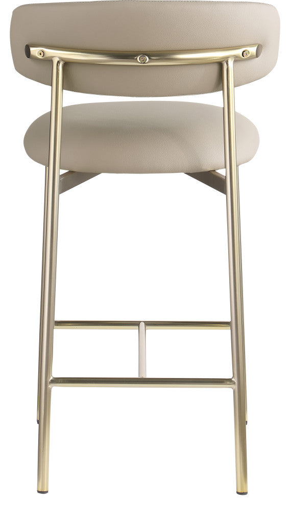 Lupita Upholstered Counter Stool, Taupe, Vegan Leather, Brushed Gold, Set of 2