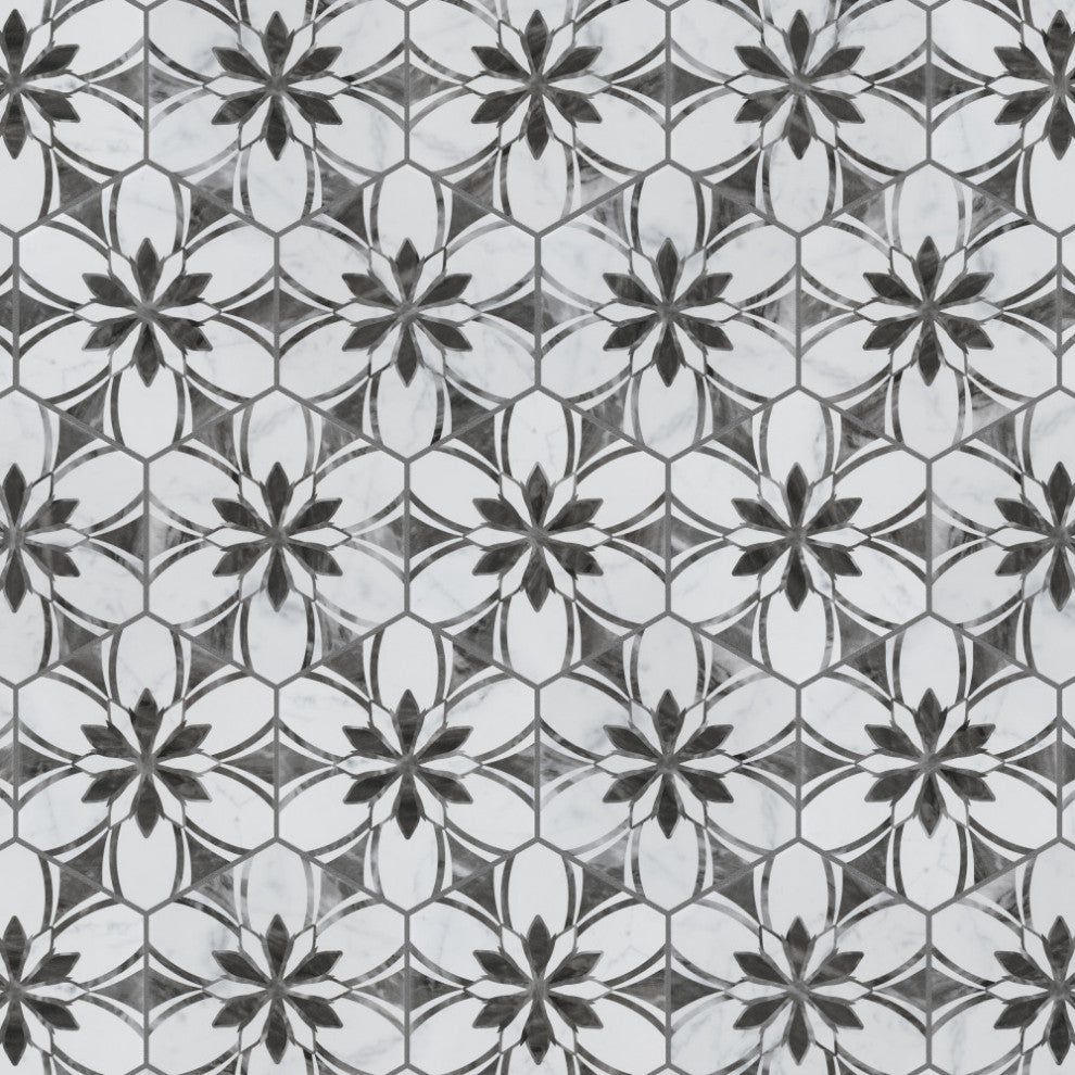 Classico Bardiglio Hexagon Dahlia Dark Porcelain Floor and Wall Tile