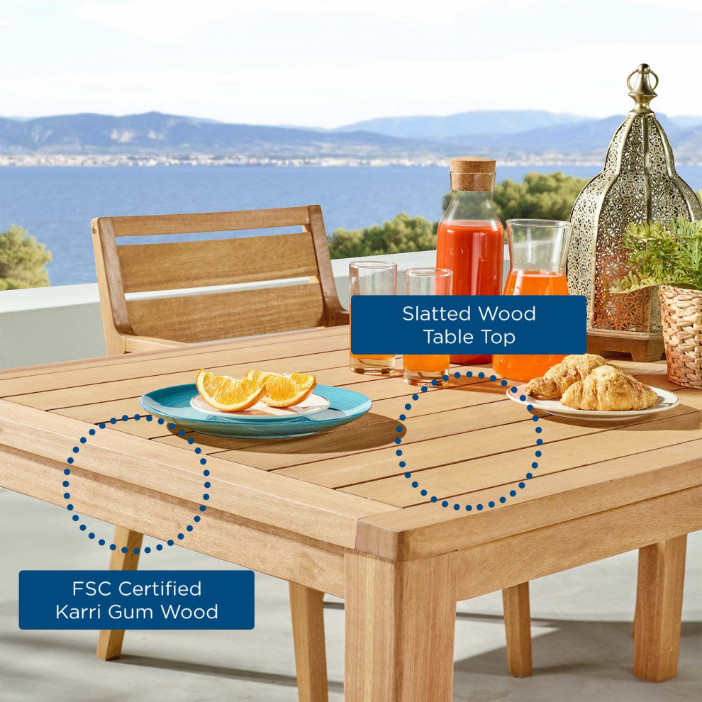 Side Dining Chair and Table Set, Wood, Brown Natural Taupe Gray, Modern, Outdoor