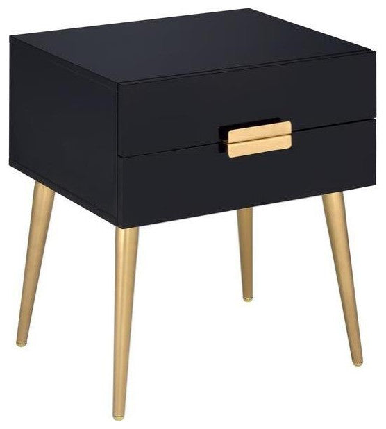 24" Black and Gold End Table With Two Drawers