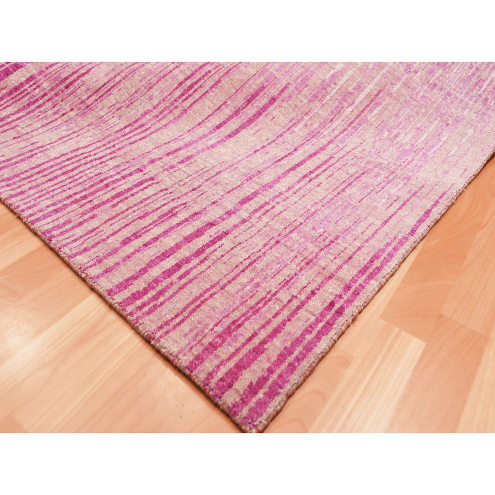 Pink Natural Wool Hand Knotted Vertical Ombre Design Oriental Rug, 10'0"x14'3"
