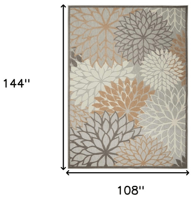 9' X 12' Natural Floral Non Skid Indoor Outdoor Area Rug