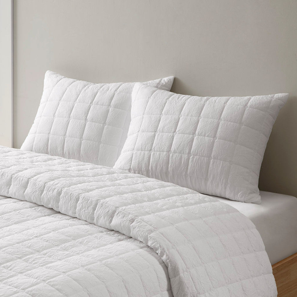 N Natori Cocoon Crushed Microfiber Quilted Comforter/Duvet Cover Set, White, Kin