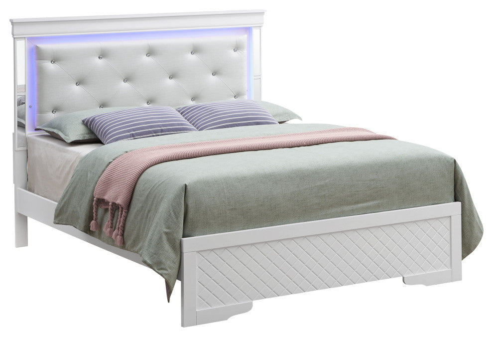 Verona LED Panel Bedframe, White, King