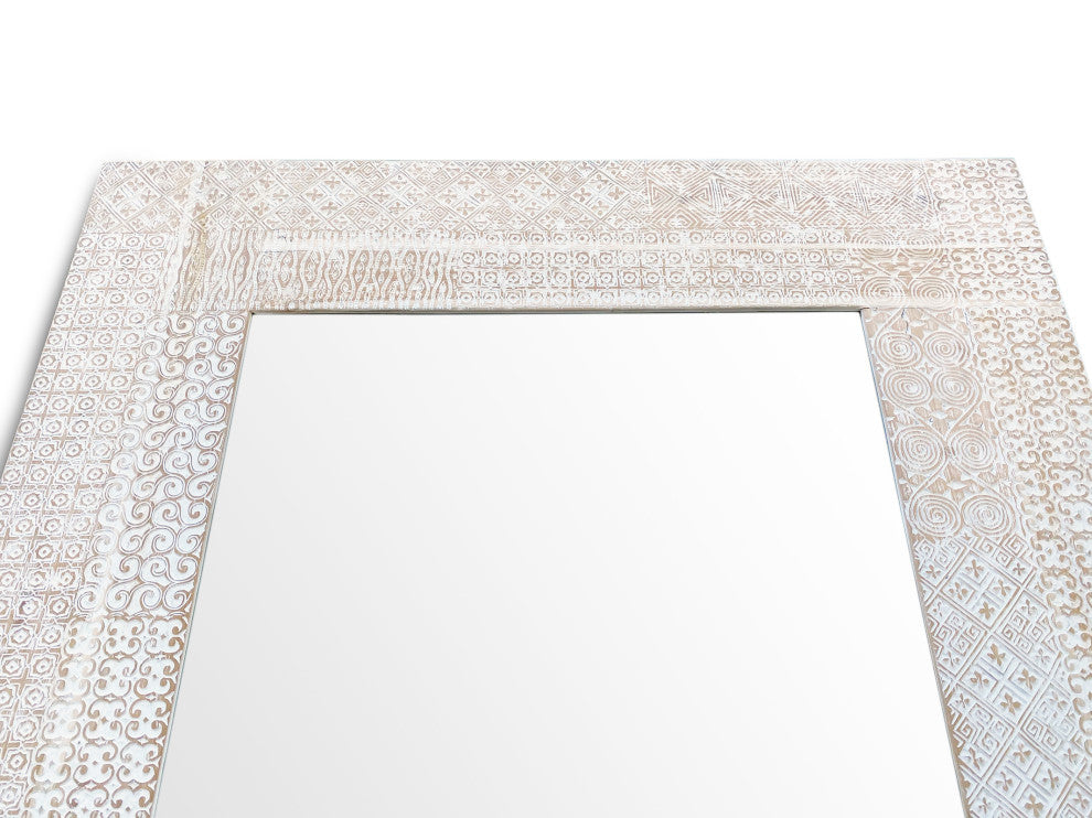 Large White Umbuka Carved Mirror