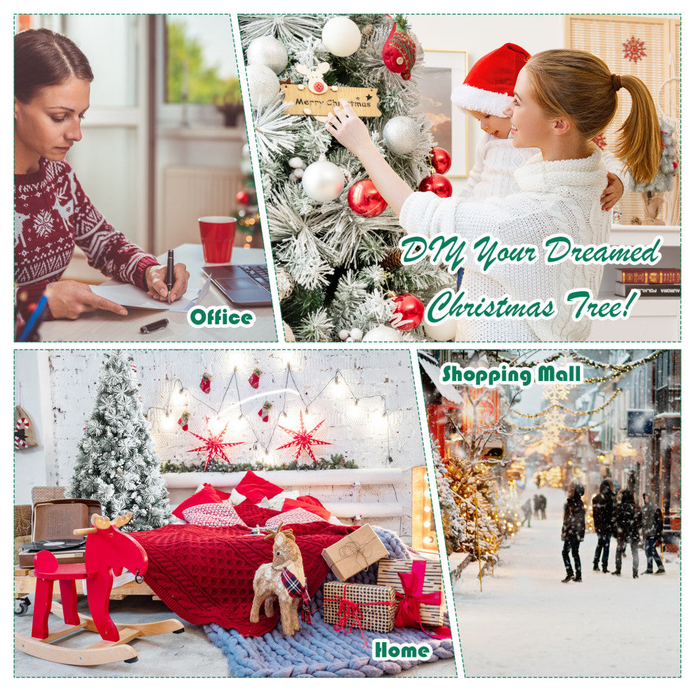 Costway 6ft Artificial Christmas Tree, Snow Flocked Hinged Xmas Tree