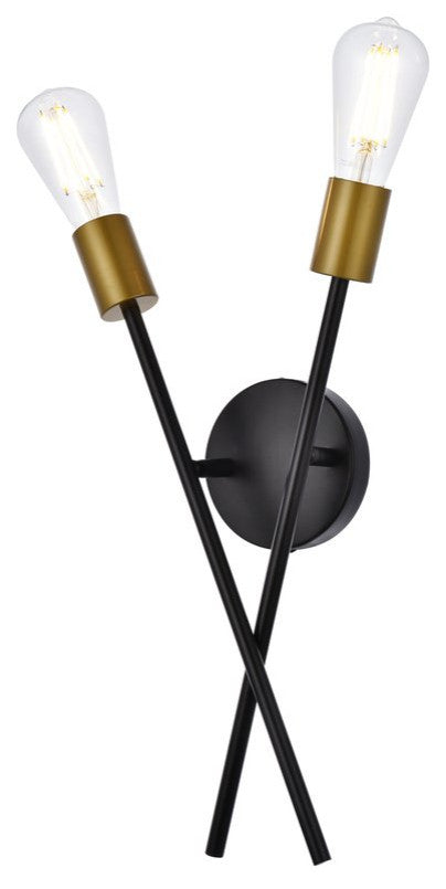 Alfie 2-Light Wall Sconce, Black With Brass