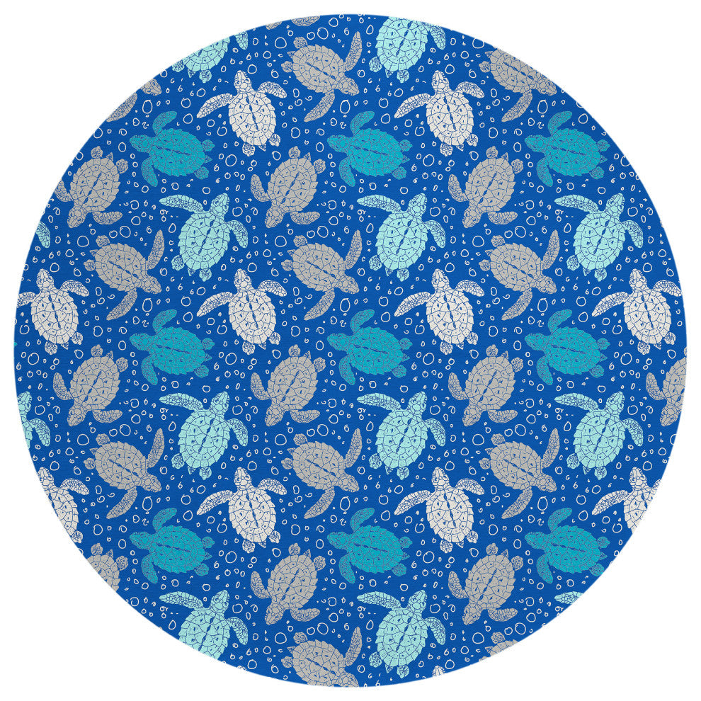 Indoor/Outdoor Seabreeze SZ13 Navy Machine Washable 8' x 8' Round Rug