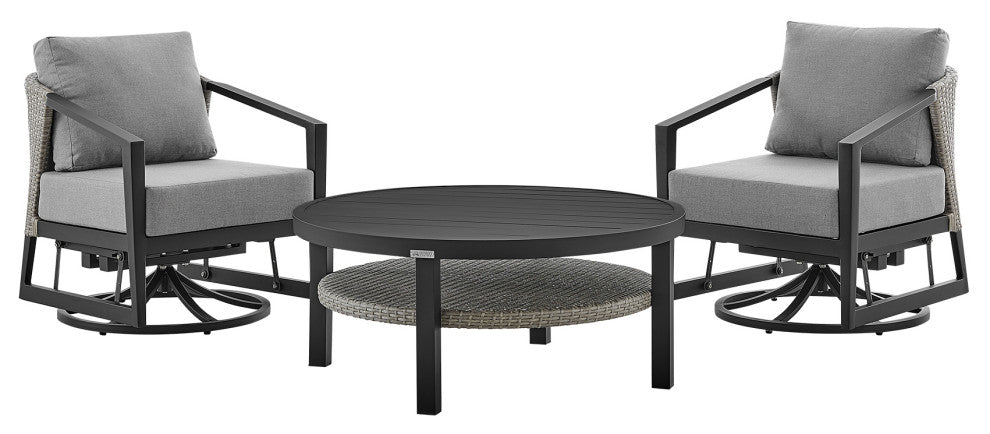 Aileen 3-Piece Patio Seating Set, Aluminum With Gray Wicker And Cushions