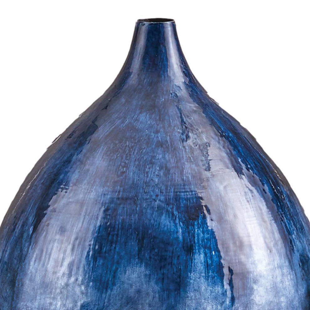 Enameled Modern Blue Iron Oval Vase Ombre Tall Large Contemporary Coastal