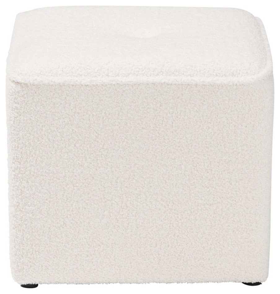 Isaiah Modern and Contemporary Ivory Boucle Upholstered Ottoman