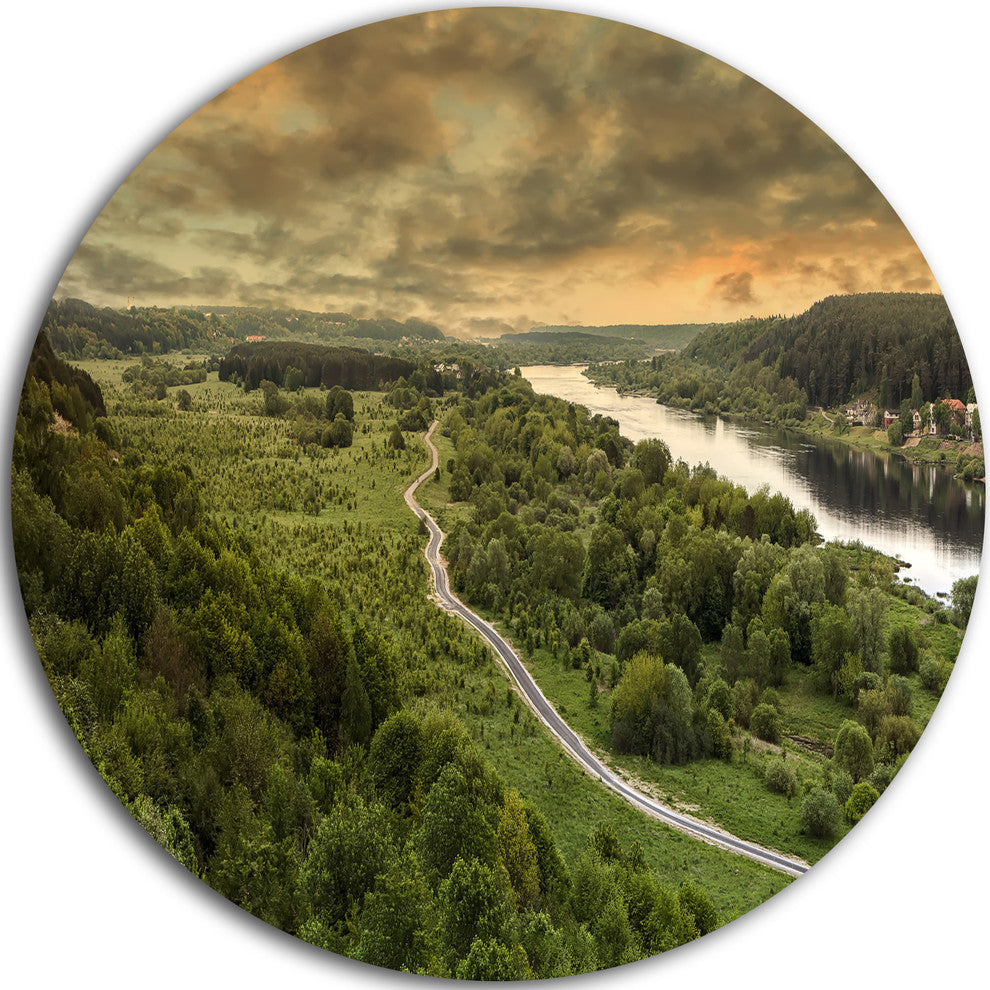 Road Along The Nemunas In Green, Landscape Round Wall Art, 36"