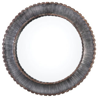 Bronze Metal Strips Round Wall Mirror, Large 46" Industrial Loft