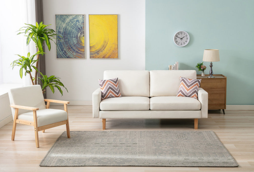 Bahamas Linen Sofa and Chair Set With 2 Throw Pillows, Beige