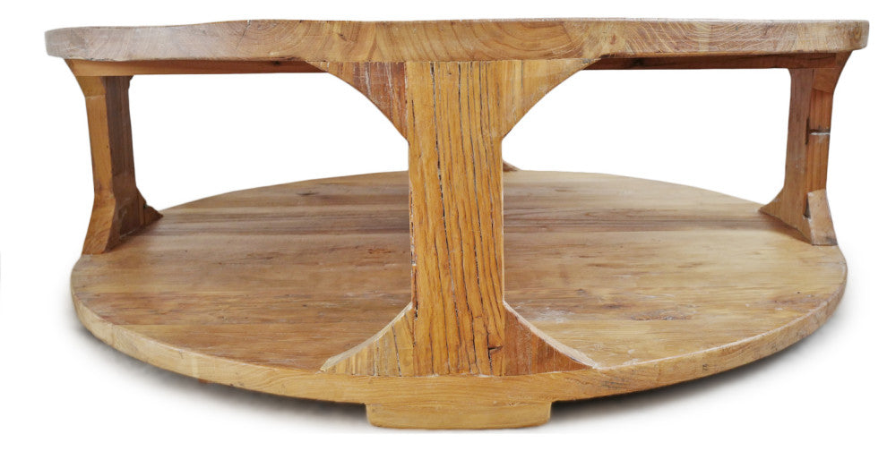 Salvaged Natural Elm Round Coffee Table