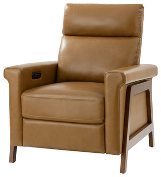 28.75"W Mid-Century Modern Style Genuine Leather Power Recliner, Camel