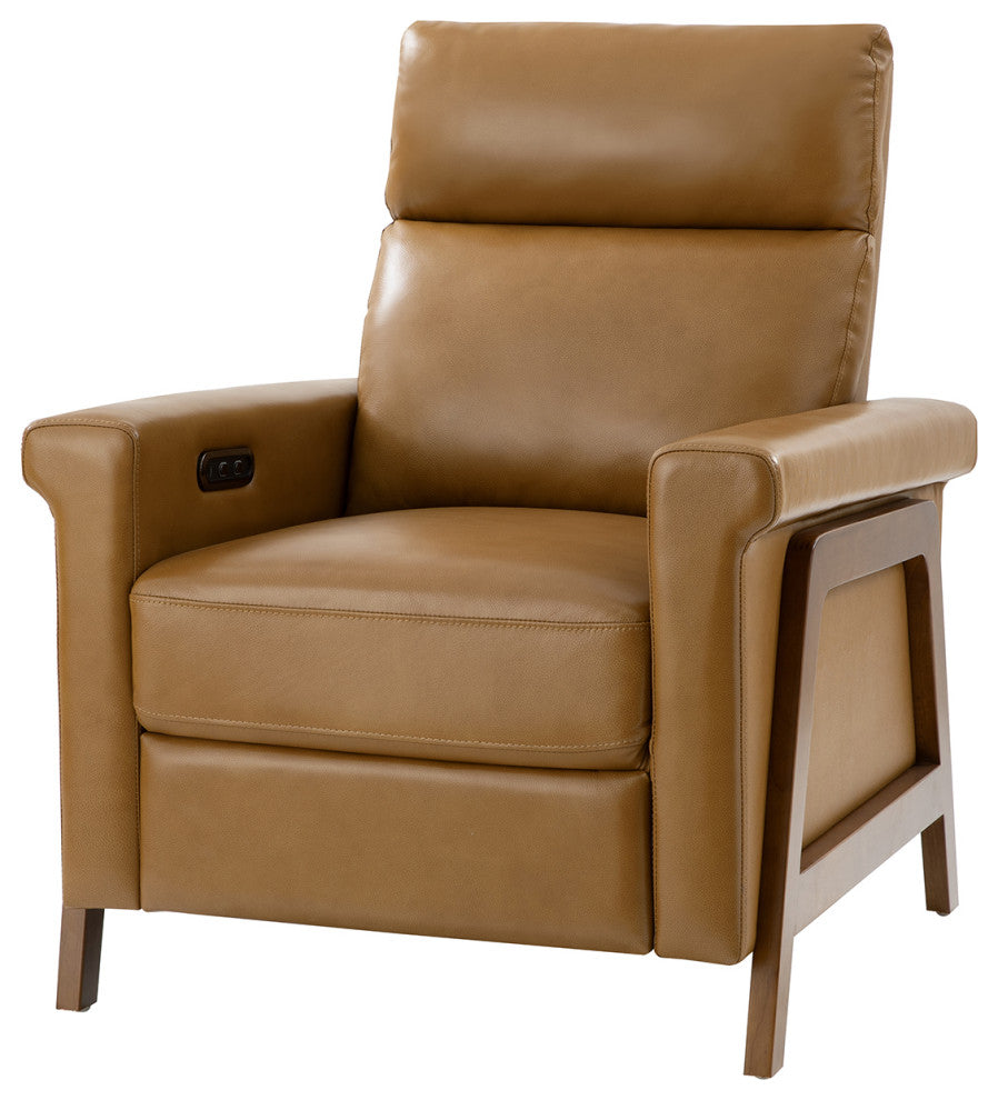 28.75"W Mid-Century Modern Style Genuine Leather Power Recliner, Camel